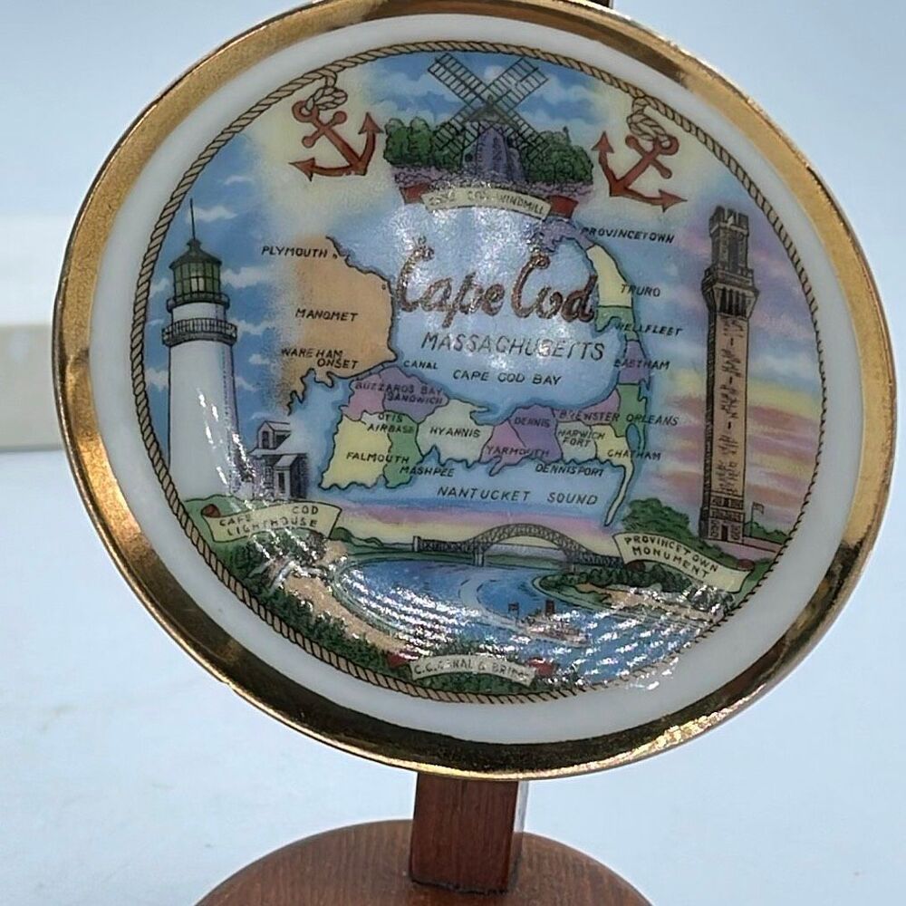 Vintage Japan 4” Cape Cod souvenir plate featuring a map of Cape Cod.